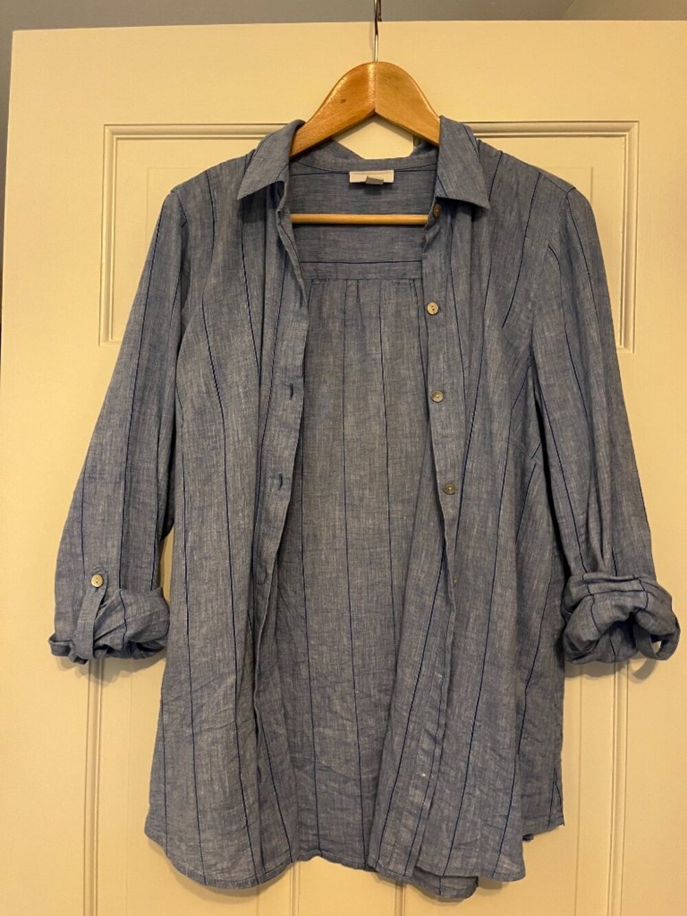 J Jill Linen Striped Button Down Shirt Size Medium